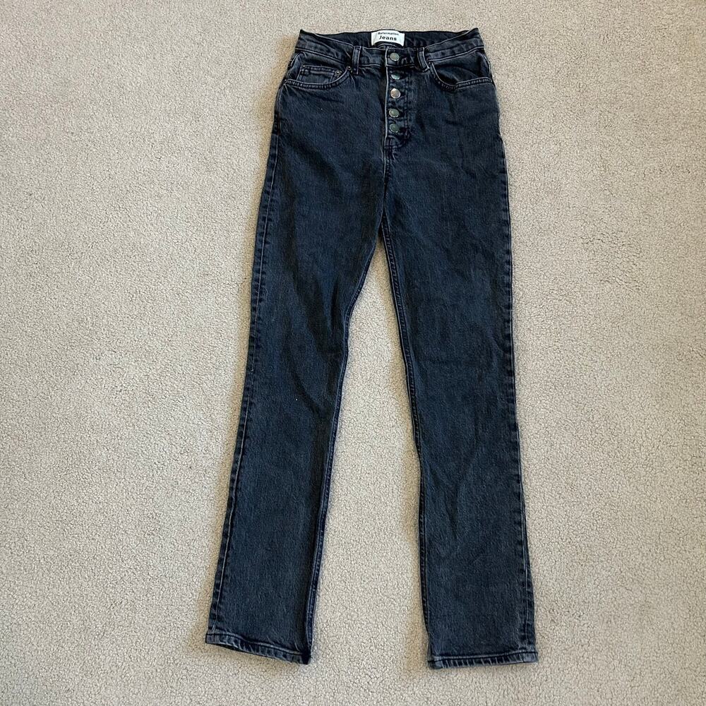 Reformation Yuma Wash Black High Waisted Straight Button Fly Jeans Size 28